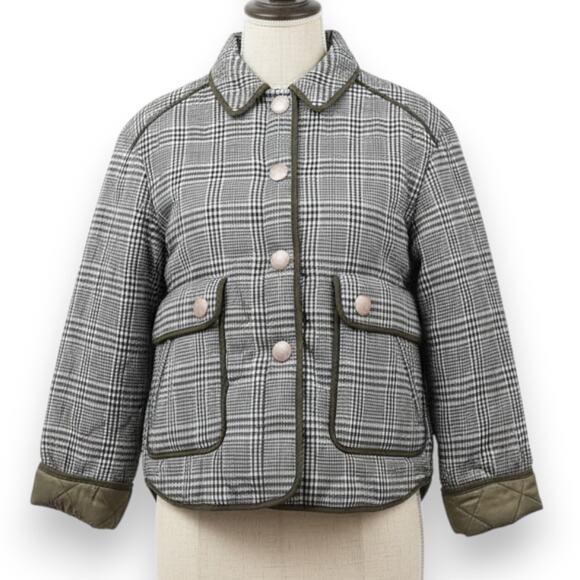 Zara Olive Plaid Quilted Equestrian Riding Jacket with Snap Pockets Size Small - Picture 1 of 13